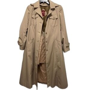 Vintage J.‎ Gallery Tan Trench Coat Faux Fur Lined Size 13/14